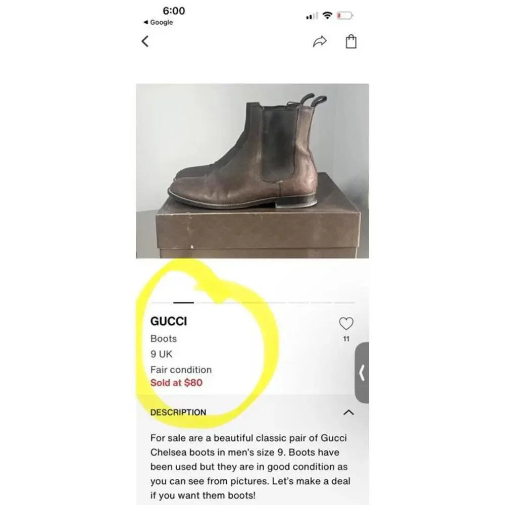 Gucci Brown Leather Chelsea Boots with Black Elastic Side 8 - Picture 5 of 6